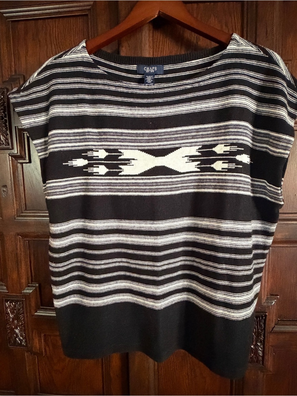 Chaps Womens Black and White Striped Boxy Knit Top NWT SIZE XL